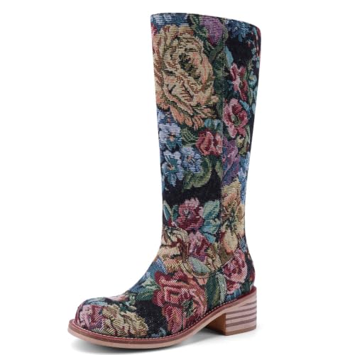 Image of UBWDU Women's Knee High Boots Chunky Block Heel Long Boots Square Toe Low Heel Boots for Women