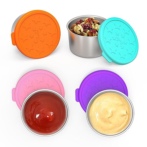 Sophico Salad Dressing Container To Go, Small Condiment Containers With Leakproof Silicone Lids, 1.6Oz Kids Sauce Cups Stainless Steel Dips Food Storage For Lunch Box Picnic Travel (4 Color, 4 Pack) #TOP16