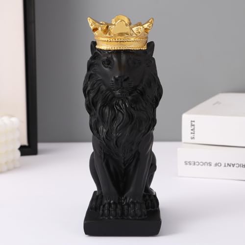 Image of TIED RIBBONS Decorative Crown Lion King Statue Showpiece Sculpture Animal Figurines (Black, Resin, 9 cm x 18 cm) Idol for Home Decor Bedroom Living Room Table Top Office Decoration Gifting Items