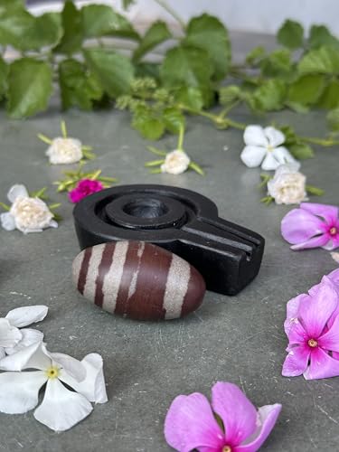 Image of Shivam VASTU AKAL 1.5 inch Original Narmadeshwar Narmada Shivling with 3 inch Narmada Stone Yoni Base Jaladhari (Janeudhari Shivling, Black Flate Jaladhari)