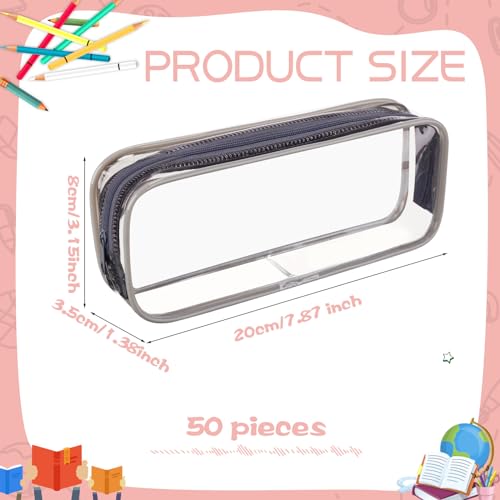 Image of Fainne 50 Pcs Clear Pencil Pouch Bulk Clear Pencil Case Bag 7.87x 1.38 Inch PVC Waterproof Travel Toiletry Makeup Zipper Pouches for Office Stationery Travel Storage(Gray)