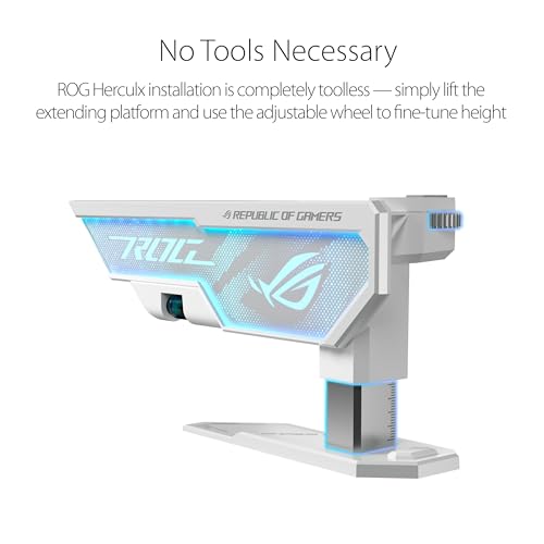 Image of ASUS ROG Herculx White GPU Anti-Sag Holder, Solid Zinc Alloy Construction, Easy Toolless Installation, Included Spirit Level, Adjustable Height, Wide Compatibility, Aura Sync RGB, 2 Year Warranty