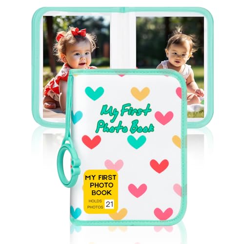 Baby Photo Album Holds 21 6x4 Photos, My First Photo Book for Baby or Toddlers, Love Babys Photo Album Soft Cloth Family Book, Cute Book Gift for Babies Shower Newborns Family Photos (Green)