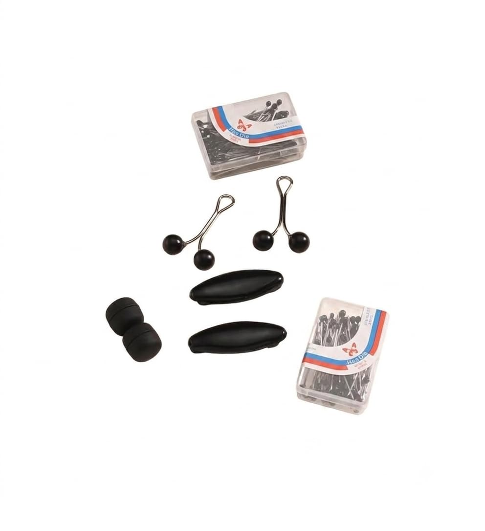 Hijab Pin Mixed Set, Black, Magnetic Buttons, Safety Pins and Clips Included, 8 Pieces-image-41