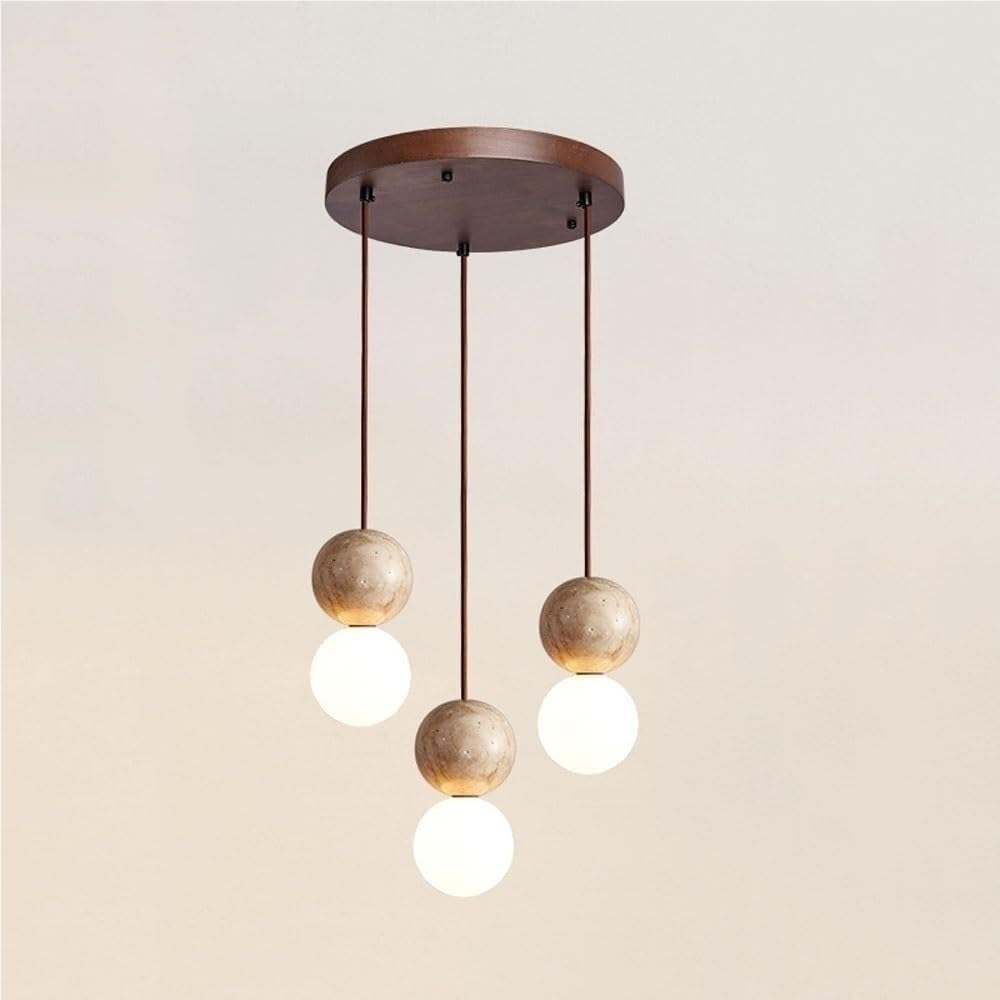 LYOUAE Nordic Yellow Travertine Pendant Light Modern Spherical Hanging Lamp