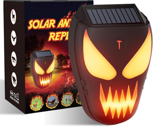 Solar Tiervertreiber mit Ultraschall Solar Katzenabwehr für den Außenbereich mit Flash Light– Tierabwehr für Garten & Hof, Wasserdicht, gegen Marder, Waschbären, Füchse und Rehe