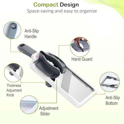 Mandoline Slicer for Kitchen – Adjustable Stainless Steel Blades, with Comfort Grip – Vegetable Slicer for Small to Medium sized Cucumber, Onion, Potato – Gray - Image 2