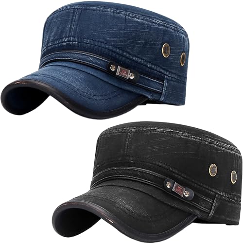 Image of Cadet Army Hat 2 Pieces Flat Top Cap Unisex Military Hat for Women Men