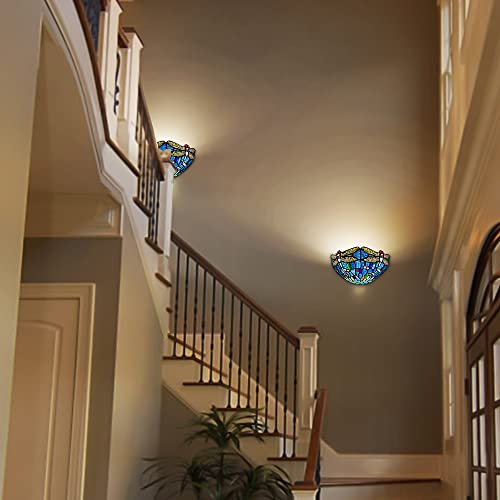 Capulina Tiffany Wall Sconces 12" Wide Stained Glass Vintage Dragonfly Style Wall Light for Hallway Stairway Bedroom - Image 5