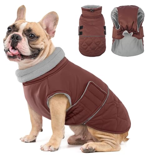 Hjumarayan Hundemantel Französische Bulldogge, Wattierend Jacke Warme Mantel Hund Geschirröffnung, Wintermantel Gefüttert für Französische Bulldogge, Mops, Westie (Rotbraun M)