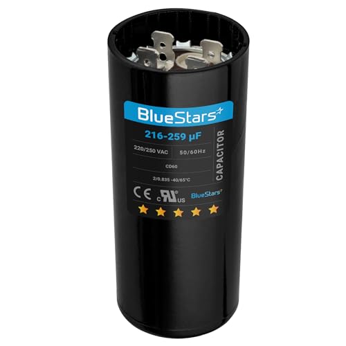 [UL Listed] BlueStars 216-259 uF MFD 220-250 VAC 50/60 Hz SC0080 CD60 Round Motor Start Capacitor Replacement Part - Universal Fit for AC Motor Run or Fan Start and Cool or Heat Pump Air Conditioner