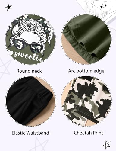 Image of Girls Outfits Short Sleeve Irregular Tops + Camouflage Long Legging Outfits 2PCs Summer Pant Sets 6-14T