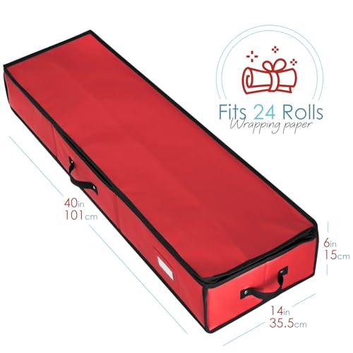 Image of Hearth & Harbor Wrapping Paper Storage Container - Christmas Storage Bag with Interior Pockets - Gift Wrap Organizer Fits Up to 22 Rolls of 40 inch - Tear Proof, Red