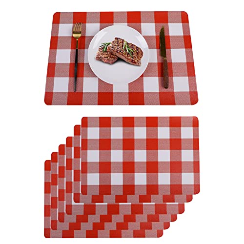 Faux Leather Placemats Indoor Set of 6 Wipeable Buffalo Check Place Mats Reversible Waterproof Eco-Friendly Table Mats Patio Placemats Heat Resistant Anti Oil Washable Decorate for Dining Table
