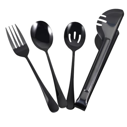 Garneck 1 Juego Cuberteria nuestro utensils ranurado buffets tableware vajilla forma Servir cucharas cuchara y tenedor de acero inoxidable utensilios para servir para fiestas buffet Negro