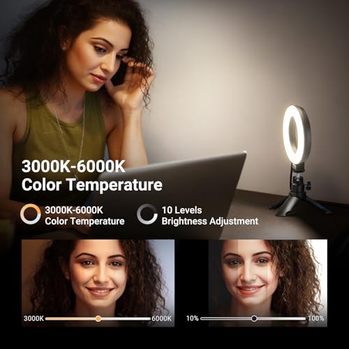 NEEWER BASICS 5インチ リングライト クリップ＆卓上三脚付属 撮影用ライト 10W高輝度 3000K-6000K 調光可能 USB給電 モニターパソコン取付可能 女優ライト 生放送/自撮り/メイク/Vlog/ライブ配信/Zoom会議/在宅ワーク/YouTube/TikTok対応 BR60