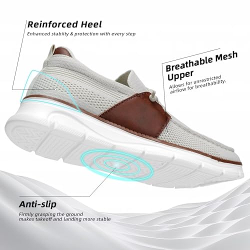 Image of Mens Casual Slip in Boat Shoes Fashion Lightweight Slip On Loafers Walking Beach Sneakers Work Mesh Oxfords Soft Sole