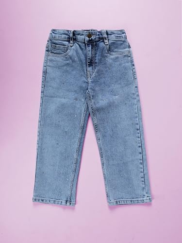 Image of KiddoPanti Girls Solid Waist Elasticated Straight Fit Jeans