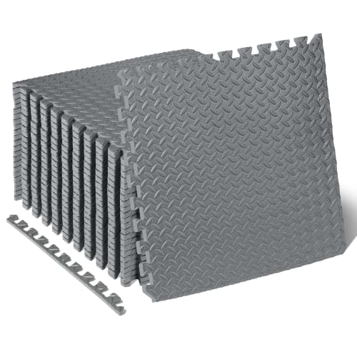 Image of ProsourceFit Exercise Puzzle Mat 1 /2-inch, EVA Interlocking Foam Floor Tiles for Home Gym, Workout Equipment, Kids Play Areas, Gray, 96 SQ FT - 24 Tiles
