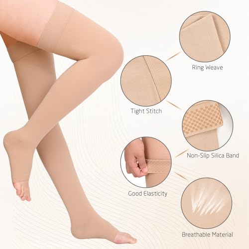 Image of Athbavib Thigh High 20-30 mmHg Compression Stockings for Women, Medical Graduated Compression Socks for Men Circulation with Silicone Dot Band for Athletic, Travel Use