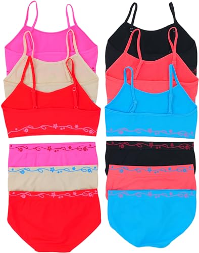 Image of ToBeInStyle Girl Pack of 6 Set Spaghetti Strap Training Bras & Boyshorts Bikinis
