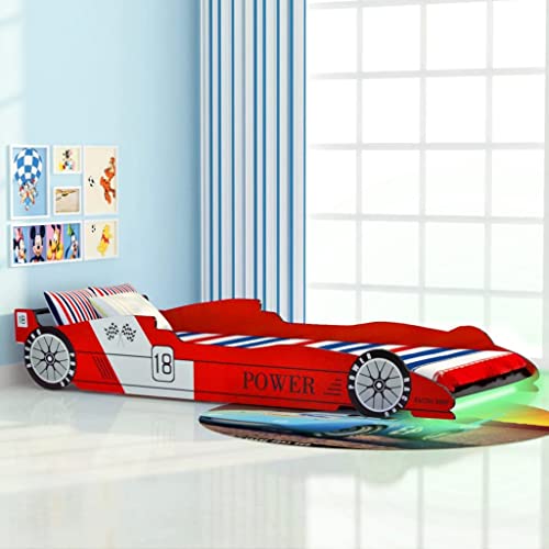 KOIECETA Kinderbett mit LED Rennwagen-Design 90x200cm Autobett Jugendbett (Rot)