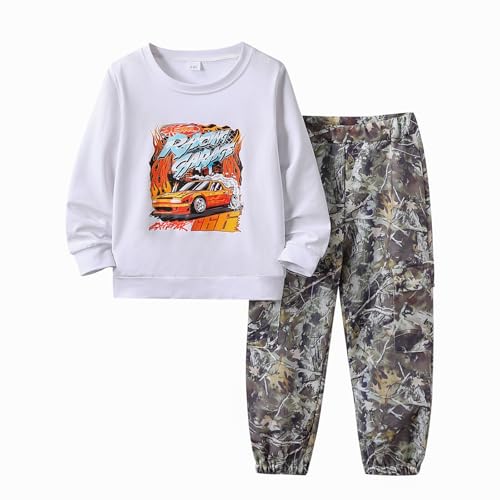 Image of Boy Clothes Plant Camouflage Pants LA Letter Print Top Sweatsuit Fall Boys Outfits Set