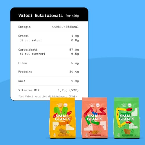 SMALL GIANTS®| Snack Proteici con Farina di Grillo - Mix - Crackers Proteici gusti Pomodoro&Origano, Rosmarino&Timo, Lime&Pepe Nero - Proteine Sostenibili, Senza Zuccheri Aggiunti, Low Carb Chips - Image 6