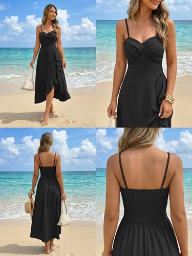 Image of ECOWISH Women's Summer Strapless Maxi Dress 2026 Off Shoulder Hollow Out Smocked A Line Tube Tiered Long Dresses