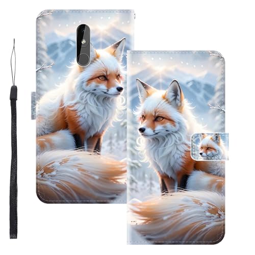 WUACYEAMING Funda para Nokia 3.2,con Soporte/Ranura de Tarjeta Cubierta Premium Magnético Suporte TPU Protectora Fundas PU Cuero Flip Multifuncional Zorro