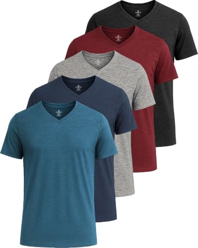 Image of 5 Pack: Men's V-Neck Dry-Fit Moisture Wicking Active Athletic Tech Performance T-Shirt