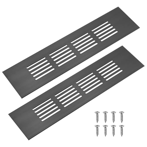 M METERXITY 2-Pack Door Vents for Interior Doors, 8 x 2 Inch/ 200 x 50mm Aluminum Alloy Ventilation Grille for Cabinet/Wardrobe/Shoe Cabinet, Rectangle Air Vent with 8 Screws [Black]