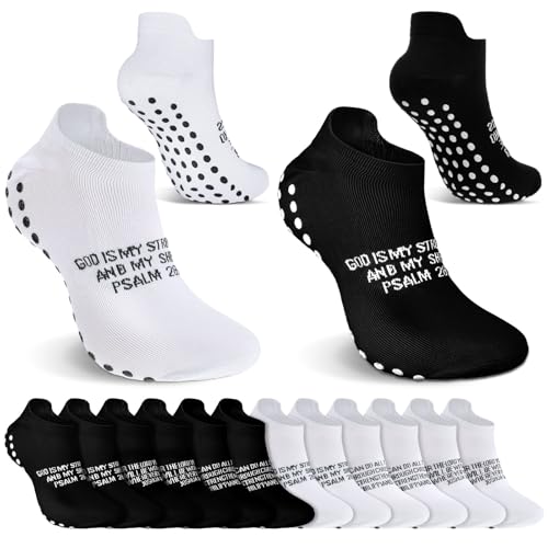 6 Pairs Grip Religious Socks Christian Sock Anti Slip Athletic Running Ankle Sock Elastic Low Cut with Rubber Dots Jesus Religious Faith Gifts for Men Women Football Basketball Soccer Sports