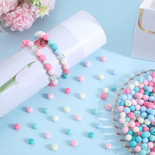 SOFPLATE 1 Box 500Pcs Rainbow Acrylic Beads Round Plastic Bead Bulk 8mm Candy Color Plastic Balls Bubble Gum Pastel Matte Loose Spacer Beads for jewellery Making Bracelets Necklaces Earrings DIY Craft - Image 4