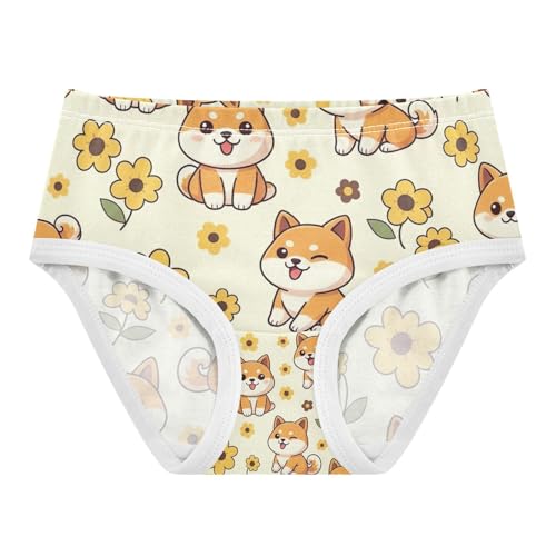 Cute Cartoon Dogs Yellow Toddler Underwear Girls, Girls Cotton Underwear, 2T–8 Years