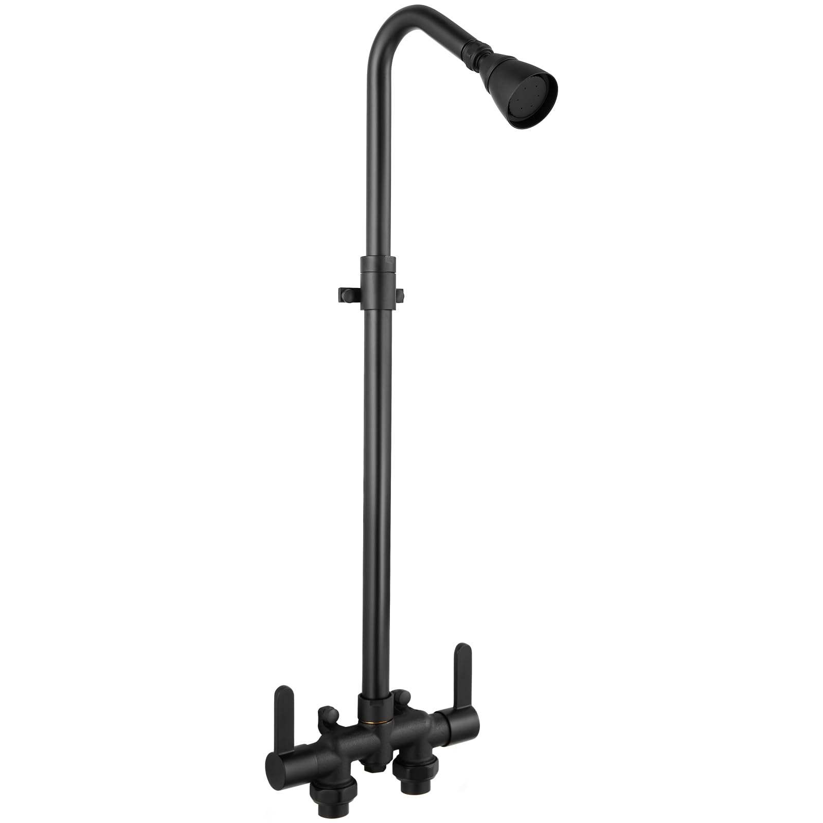 Aolemi Outdoor Shower Kit with 3 Inch Center Faucet System, Brass Showerhead, 2 Handle Exposed Mix Valve, Adjustable Bar, Pipe Downward, Matte Black