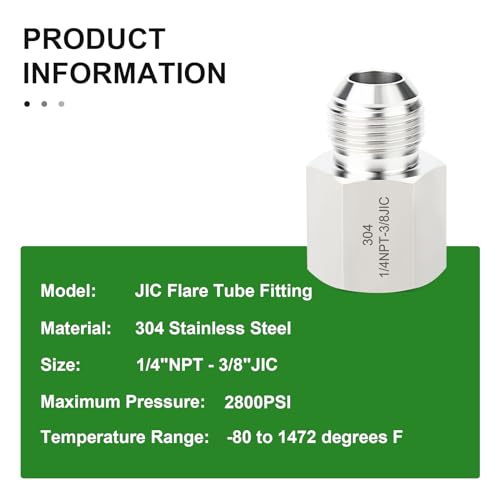 Image of TAISHER 5PCS Forging of 304 Stainless Steel JIC Flare Tube Fittings,3 /8 inch JIC Male x 1 /4 inch NPT Female,Half Union
