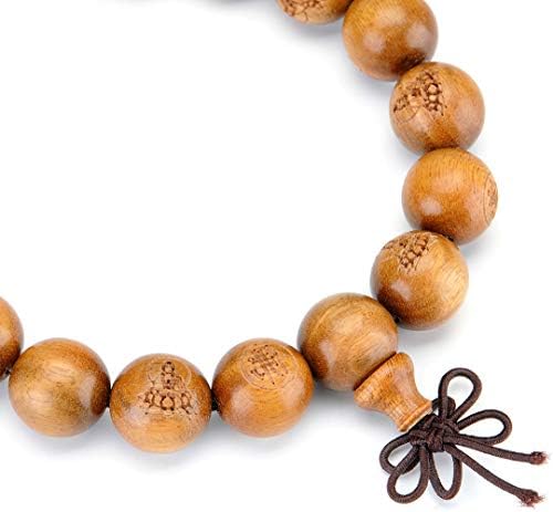 Thajaling Sandalwood Zen Mala Bracelet Buddhist Carved Kwan-yin 12 MM Prayer Beads Wrist Bracelet