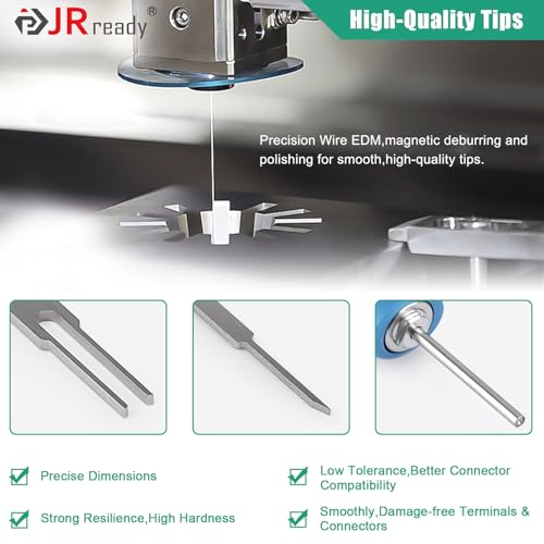Image of JRready Upgraded Terminal Removal Tool Kit 10PCS Pin Extractor Tools with Handle Storage and Protective Cover Terminal Release Tool for Molex TE /AMP Harting D SUB Connectors(JRconDRK00A10-03)