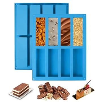 2 Pezzi Stampo Rettangolare in Silicone con 8 Cavità, Antiaderente Stampi per Barrette di Cereali Rettangolari, Stampo Silicone Barrette, per Preparazione Barrette Energetiche ai Cereali, Torrone