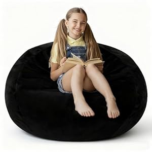 2FT Bean Bag Chair with Ultra Soft Velvet Cover Bean Bag Sofa with Memory Foam Bean Bag Chairs with Large Size Lazy Sofa for Dorm Office Living Room Bedroom Black 2′