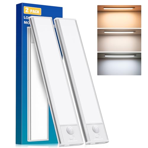 LED Under Cabinet Lighting, Battery Operated Motion Sensor Light Indoor Wireless, 3 Color Temps, USB Rechargeable Closet Light, Dimmable Under Counter Lights for Kitchen Stairs Closet Pantry, 2 Pack