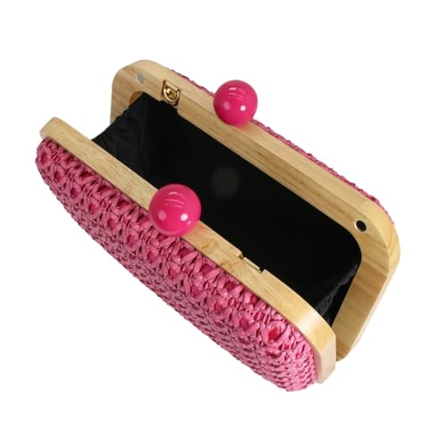 Image of Women Straw Clutch Purse Handwoven Summer Evening Bag Beach Straw Handbag Wedding Party Clutch Bag Wicker Purse