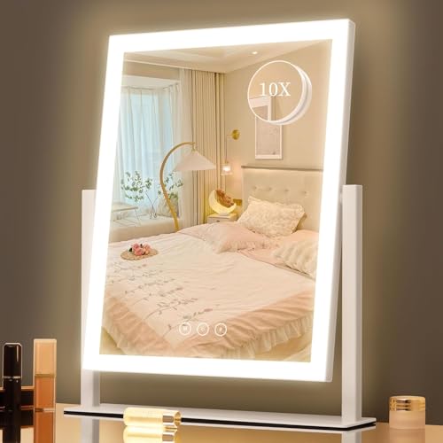Lighted Vanity Mirror with Lights, Makeup Mirror with Light, 16.7'x 13.2',Three Color Lighting Modes and Dimmable Lighting, Smart Touch Control, 360°Rotation, for Vanity Desk Tabletop,Dressing Room