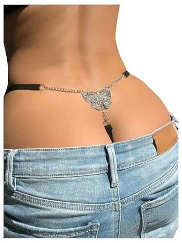 Women's Sparkling Butterfly Chain Underwear Low Rise Cheeky G String Panty