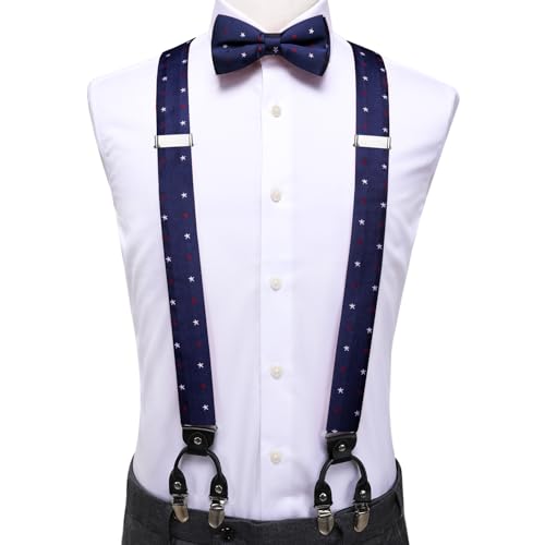 Image of Dubulle Suspender and Bow Tie for Men Paisley Solid Mens Suit Braces Pretied Bowtie and Handkerchief Cufflinks Formal Wedding