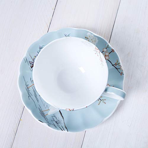 Kaffeetasse Tee-Set, Bone China Kaffeetassen, 250ml Tasse und Untertassen Sets Blaues Kaffee-Set, Home Kitchen Geschirr Kaffee Trinkgeschirr Bone China Tee-Sets