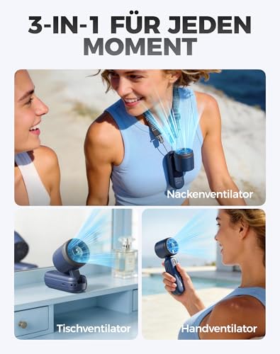 Diveblues 3-in-1 Handventilator Turbo Ventilator mit 4000mAh USB-Akku Aufladbar, 5 Stufen, Faltbar Tragbar Hand Ventilatoren, Bis zu 12H Stunden, Reise Gadgets Flugzeug, Geschenke für Frauen Männer 6