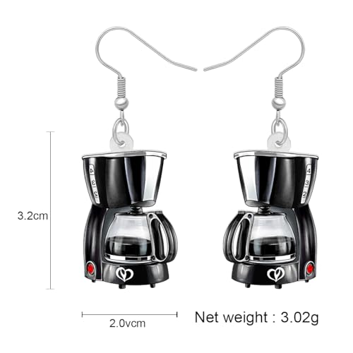 Image of BONSNY Acrylic Dangling Novelty Fun Black Coffee Machine Earrings Hypoallergenic Designer Jewelry Gifts For Women