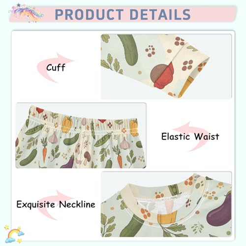 Pajama Sets Long Sleeve Vegetable Pattern Print Soft Comfy Sleepwear 2 Piece PJS 3-8T4